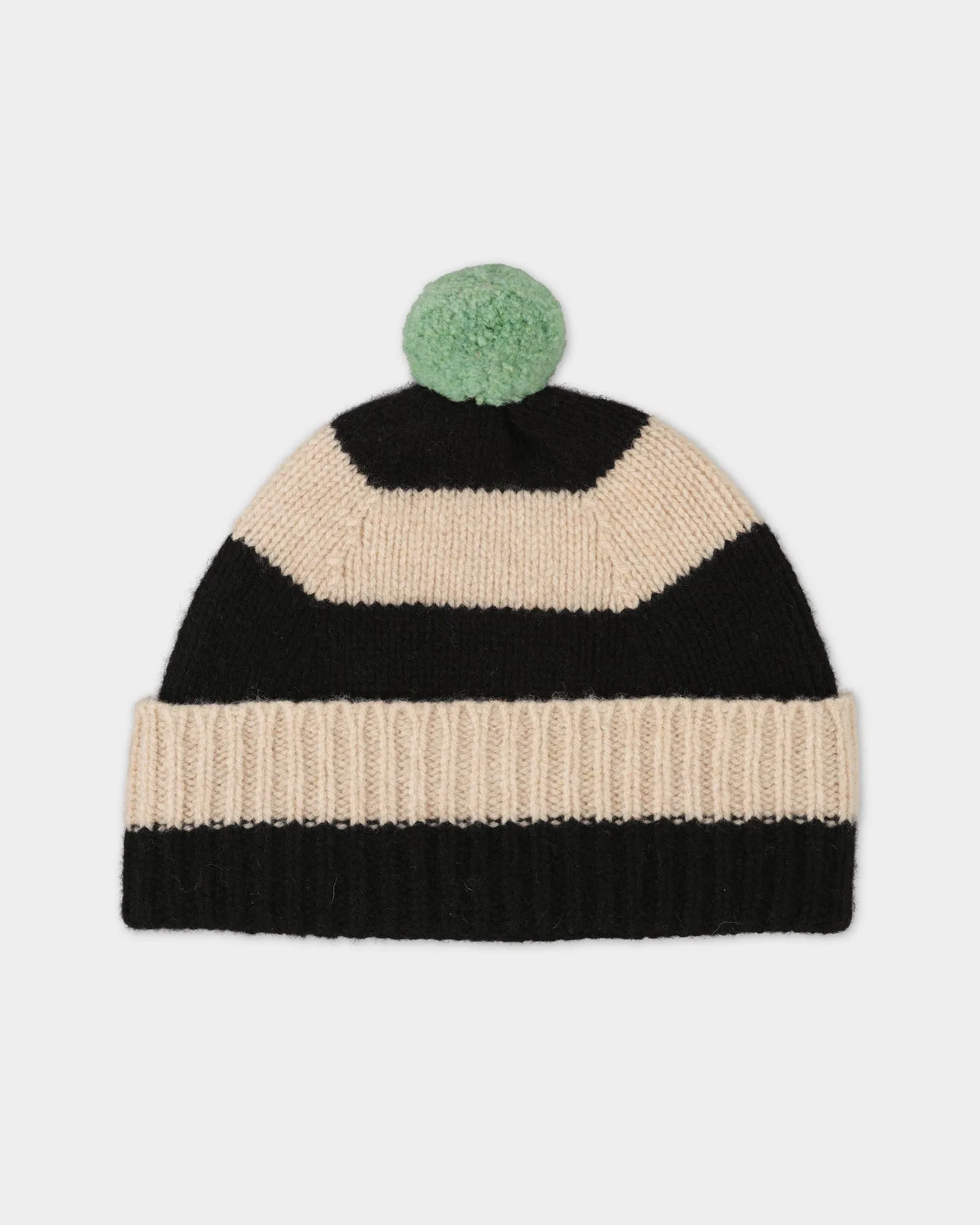 JG Stripe Pompom Hat Black/Oatmeal sold by Eat Dust