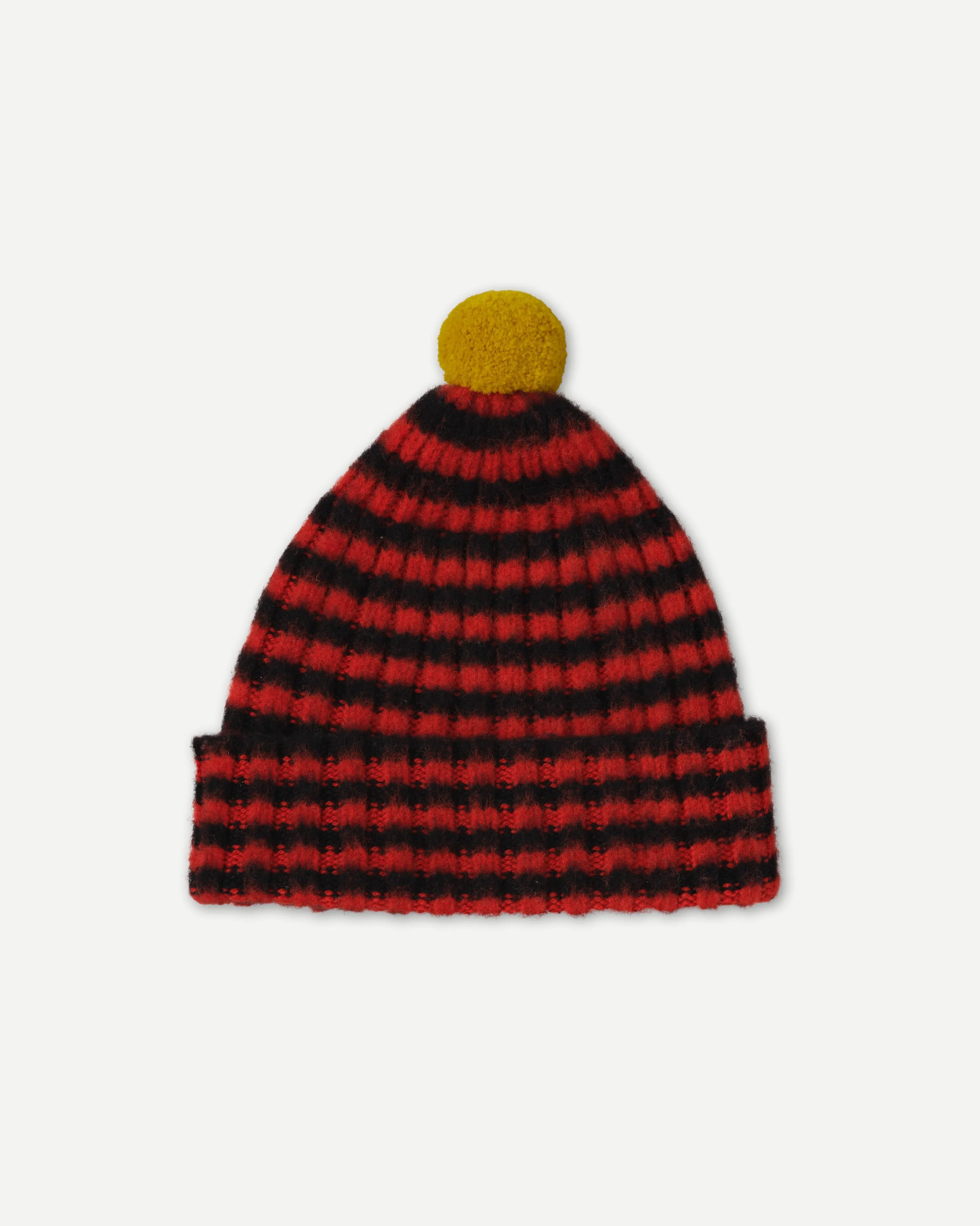 JG Brushed Narrow Stripe PomPom Hat Black/Red Dulse sold by Eat Dust