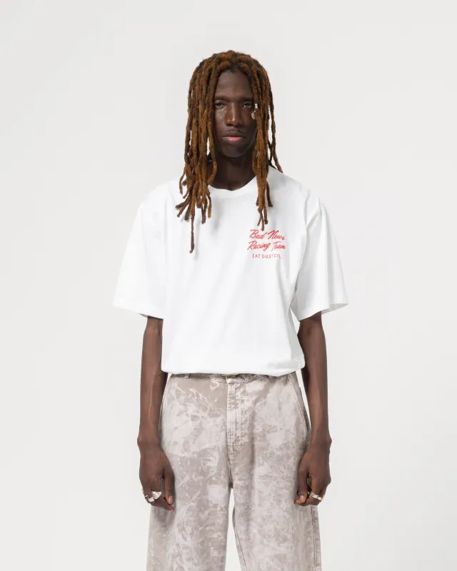 Bad News Racing Tee Open End White sold by Eat Dust