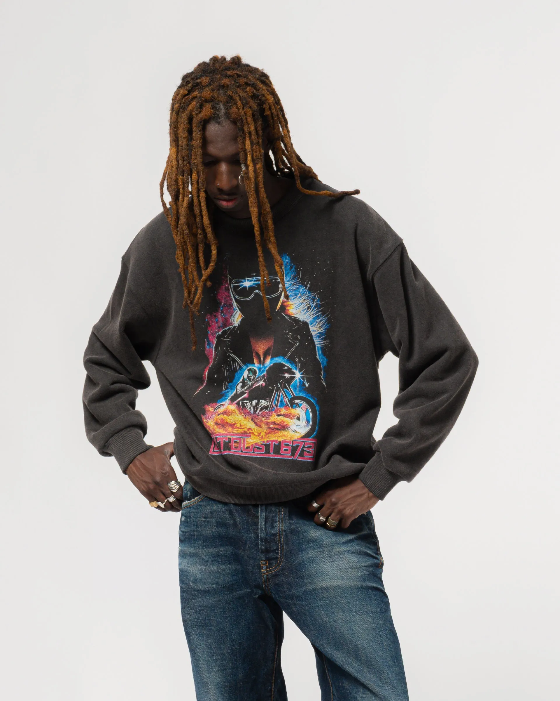 Detroit Sweater Moto Black Basic Fleece Vintage Black sold by Eat Dust