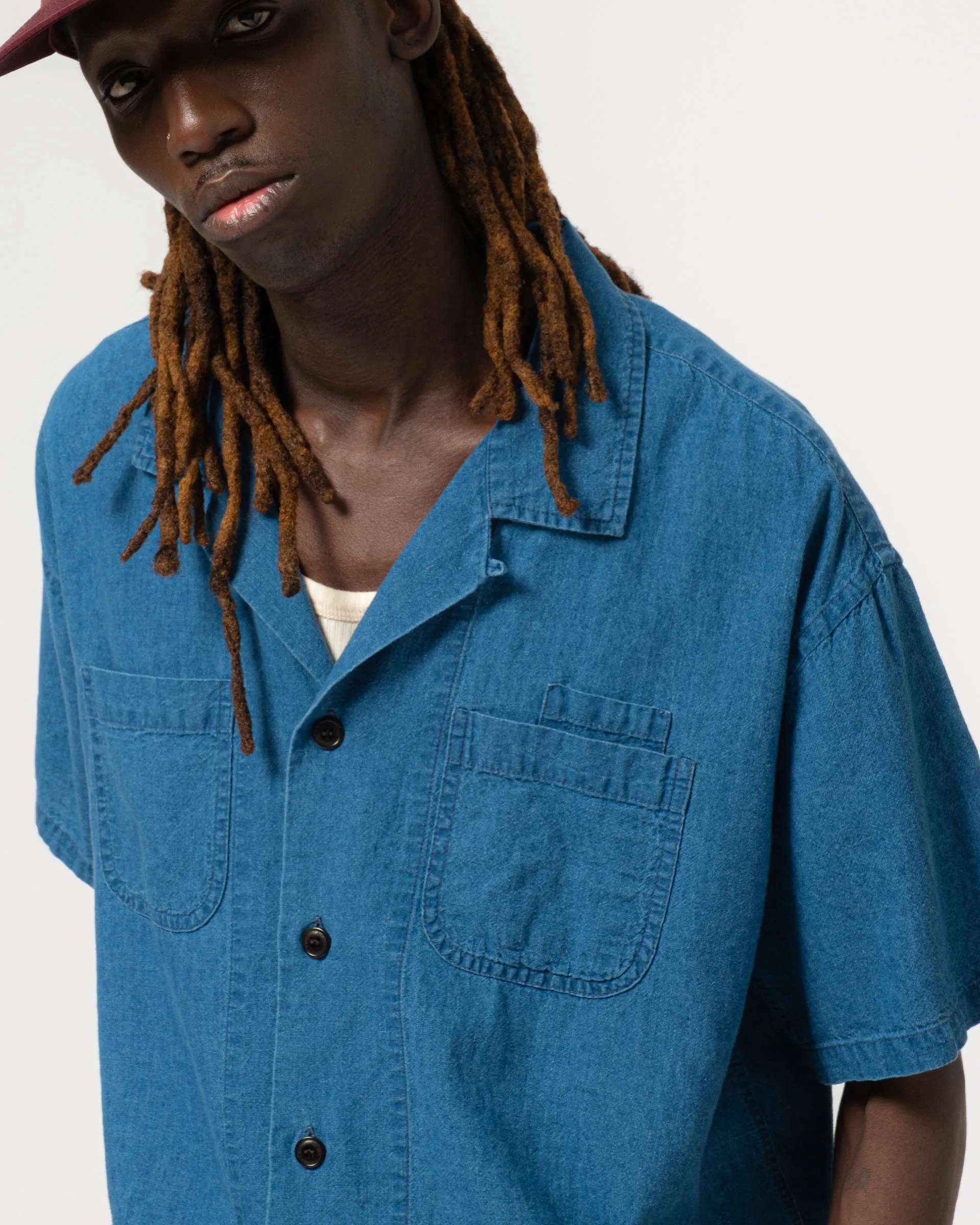 Aloha Shirt Linen Cotton Denim Blue sold by Eat Dust product image thumbnail 3