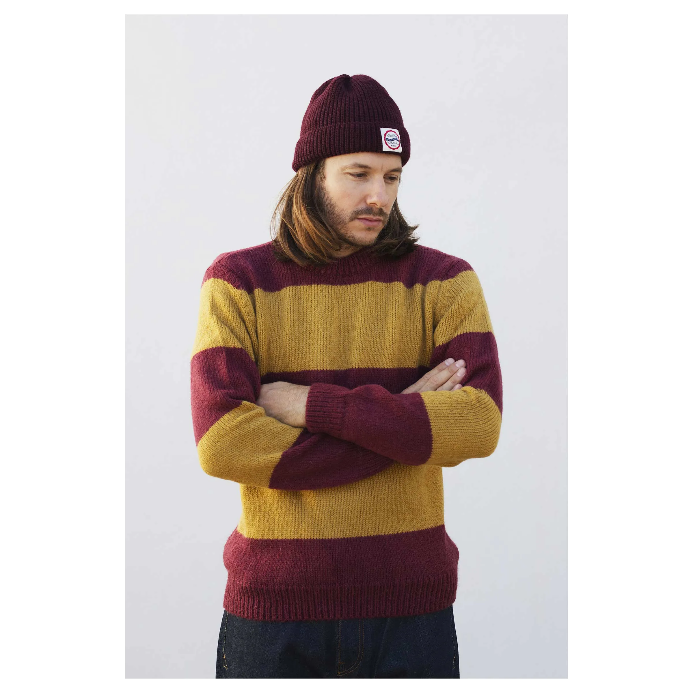Crew Neck Sweater Stripe Mohair Bordeaux/Yellow sold by Eat Dust product image thumbnail 5