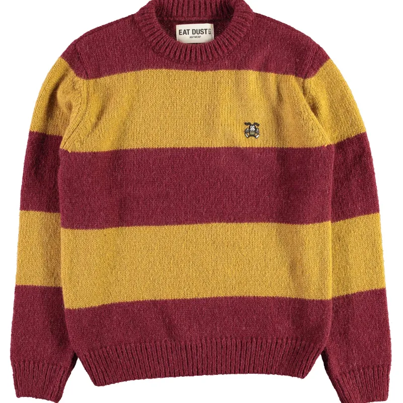 Crew Neck Sweater Stripe Mohair Bordeaux/Yellow made by Eat Dust