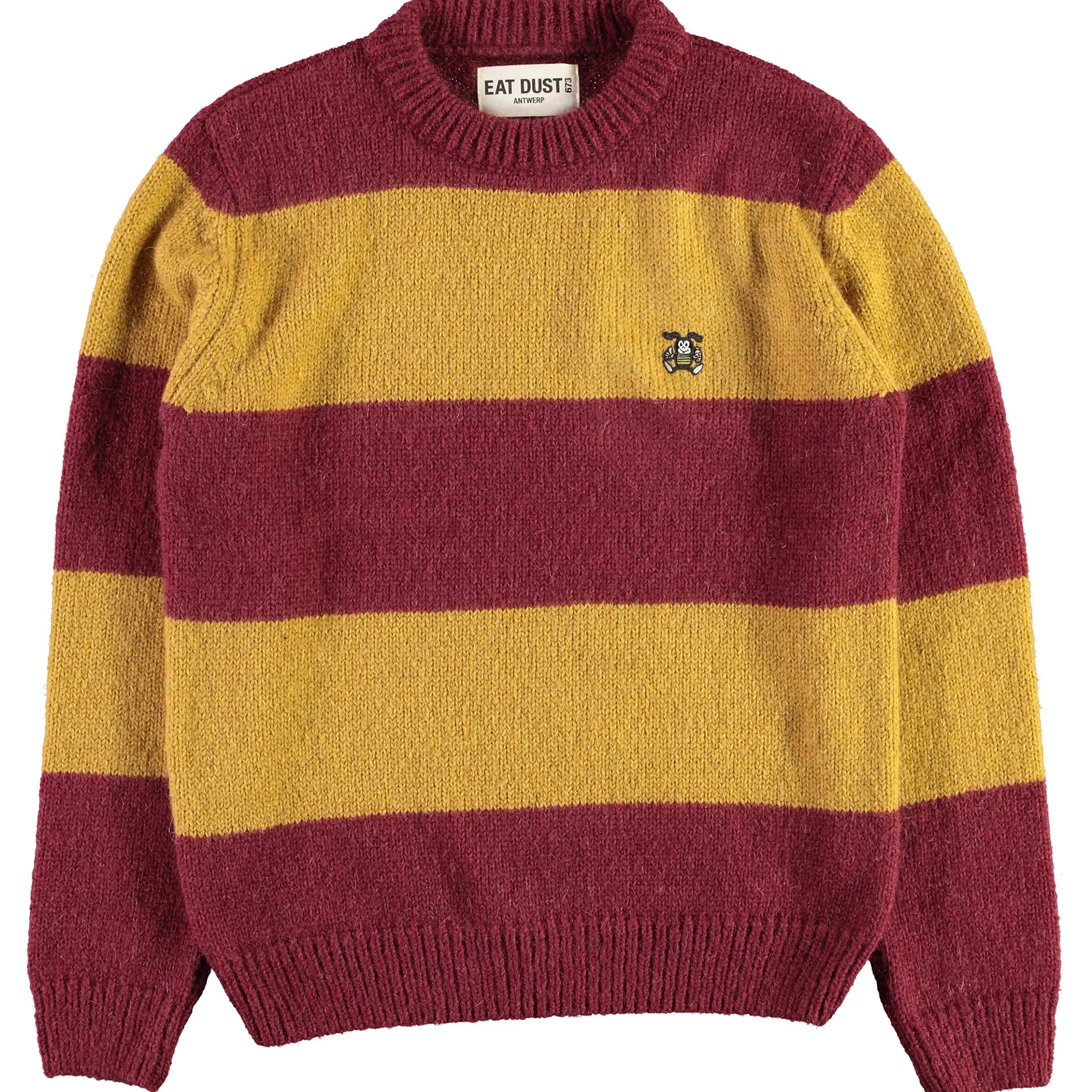 Crew Neck Sweater Stripe Mohair Bordeaux/Yellow sold by Eat Dust