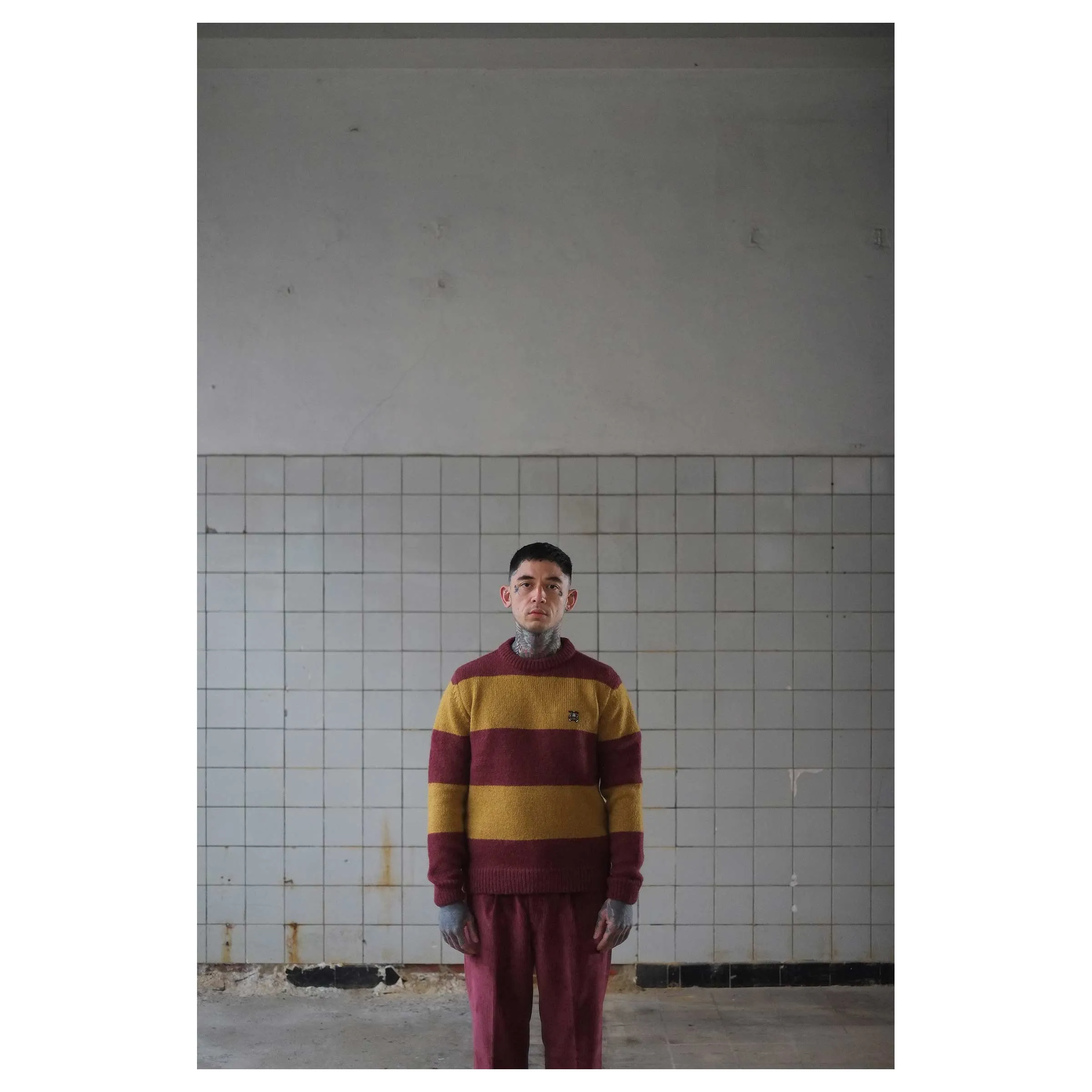Crew Neck Sweater Stripe Mohair Bordeaux/Yellow sold by Eat Dust product image thumbnail 3