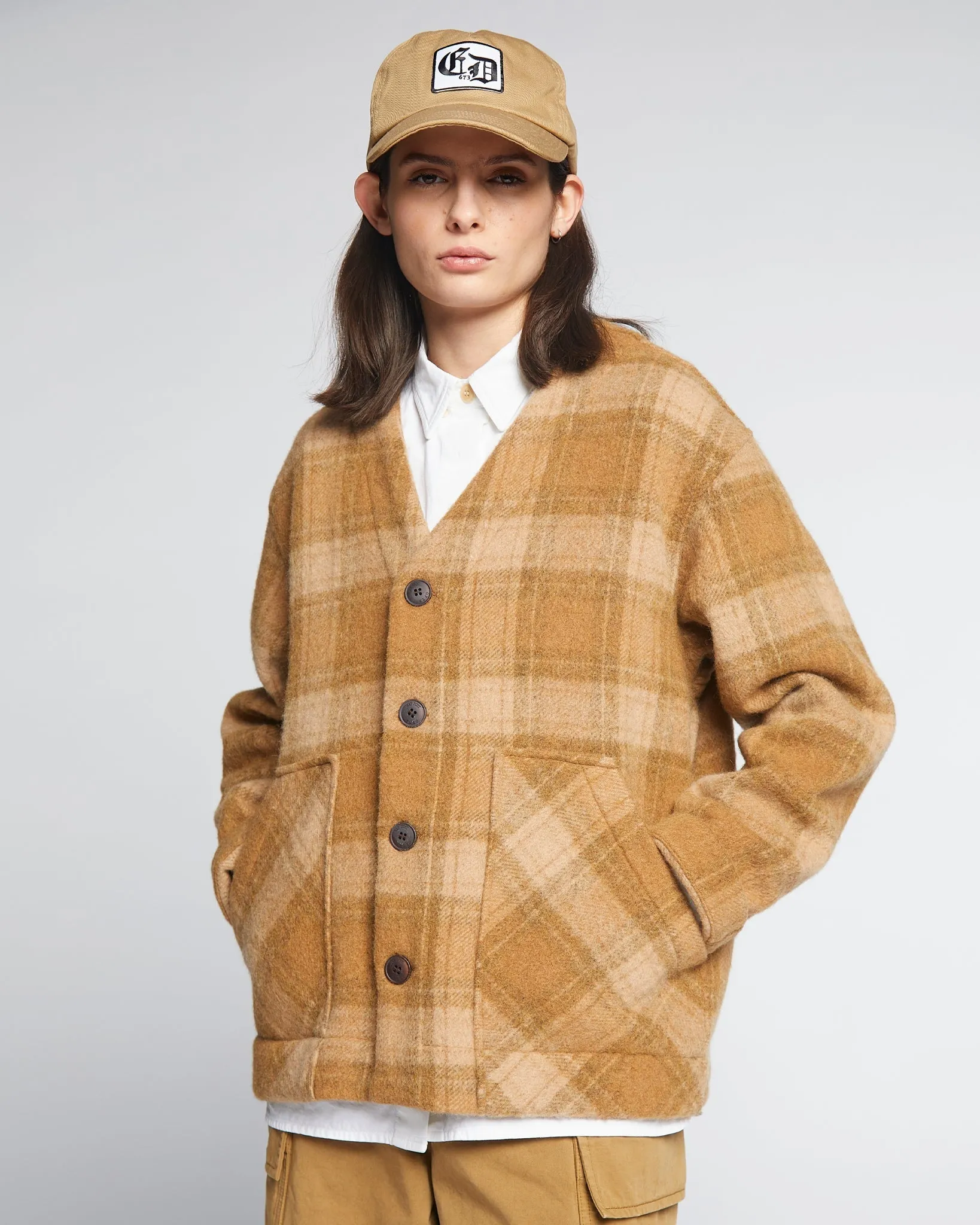 G.o.D Baseball Cardigan Washed Check Sugar sold by Eat Dust
