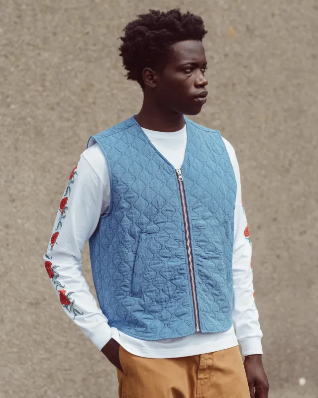 Deck Vest Padded Denim Bleach Blue sold by Eat Dust