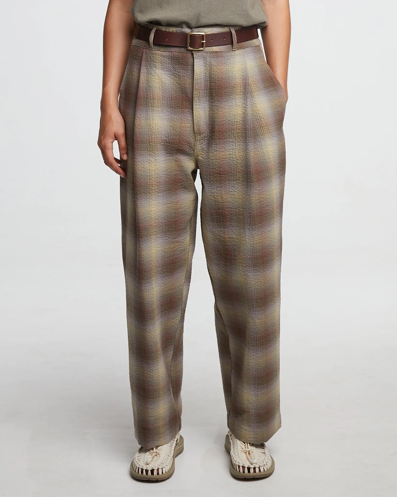 G.o.D British Worker Pants Merida Check Khaki sold by Eat Dust
