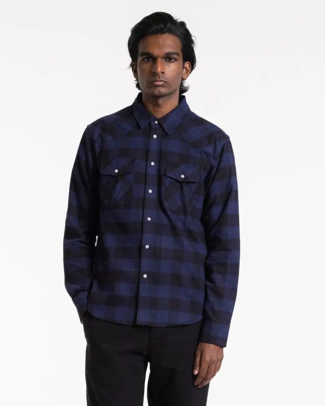 Western Shirt Check Twill Brushed Blue/Black made by Eat Dust