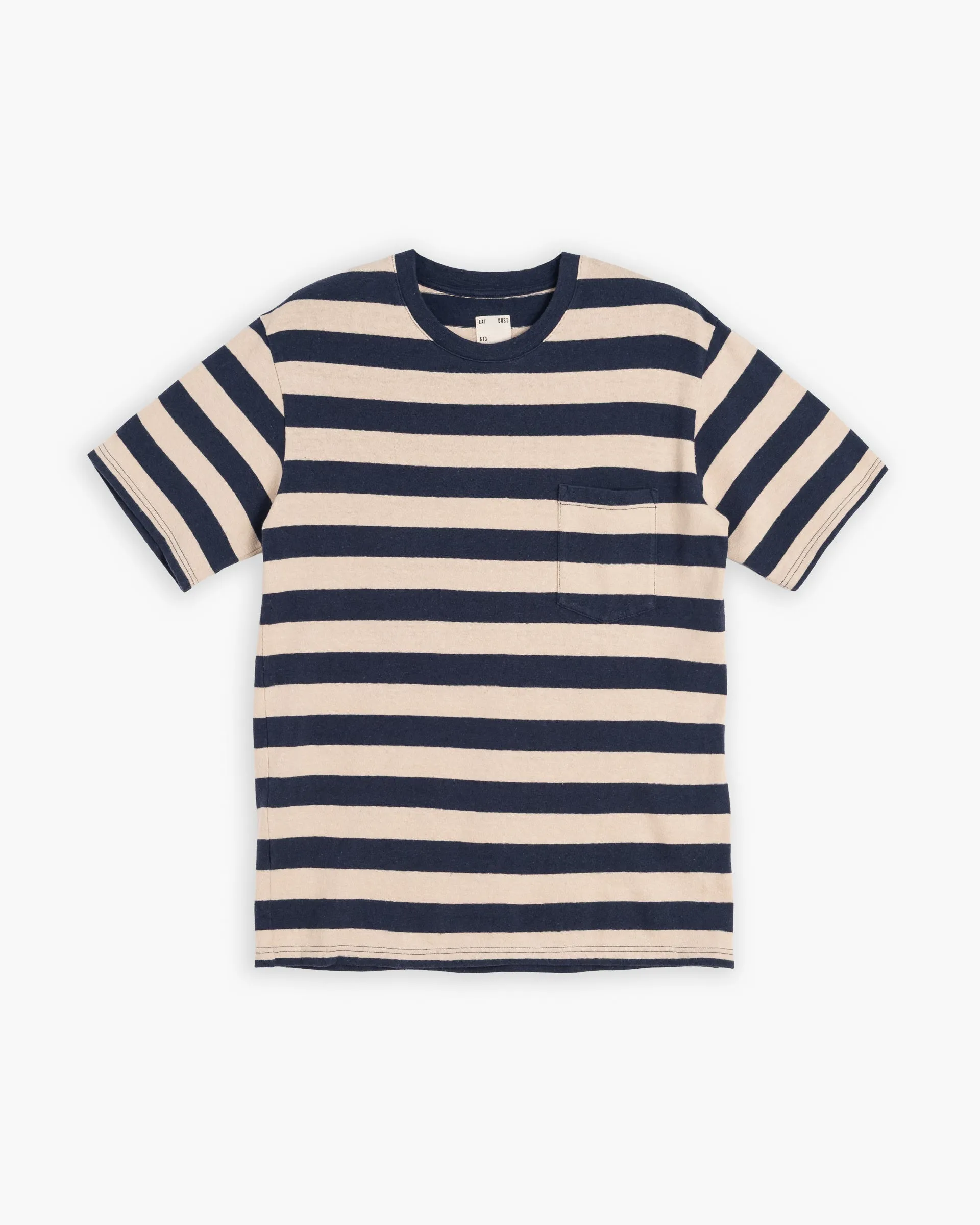 Pocket T Stripe Cotton Linen India Blue/Wheat sold by Eat Dust