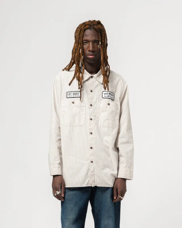 Pit Crew Shirt Rimini Stripes Wheat/Blue made by Eat Dust