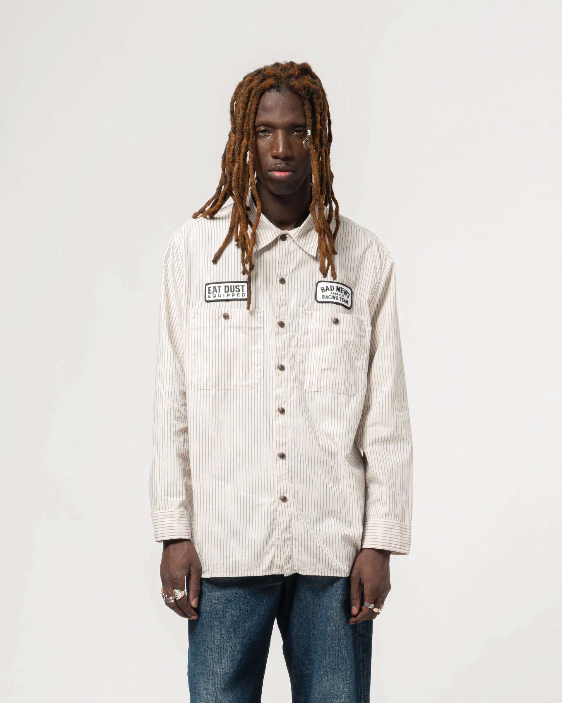 Pit Crew Shirt Rimini Stripes Wheat/Blue sold by Eat Dust