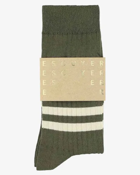 Escuyer Stripes Socks Khaki / Ecru sold by Eat Dust product image thumbnail 2