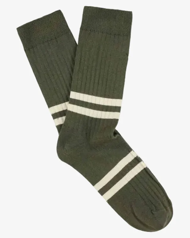 Escuyer Stripes Socks Khaki / Ecru made by Escuyer