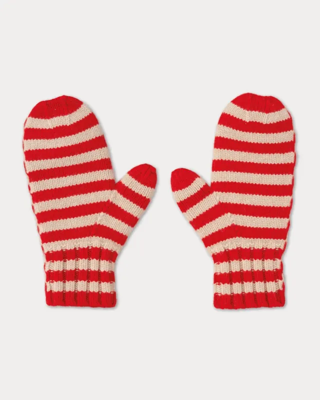 JG Felted Stripe Mittens Poppy/Oatmeal made by Jo Gordon