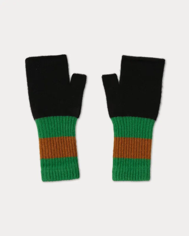 JG Fingerless Mittens Black/Asparagus made by Jo Gordon