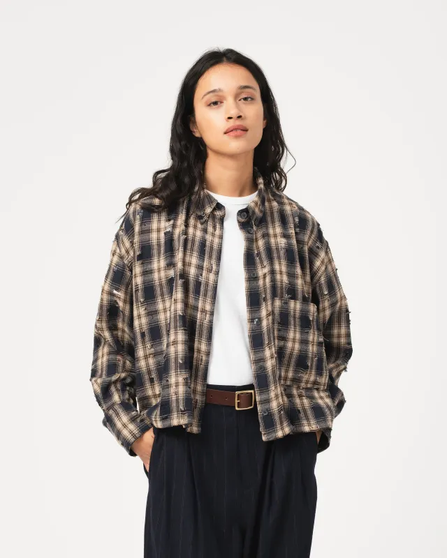 G.o.D Cubic Shirt Cobain Check Navy/Wheat made by Eat Dust