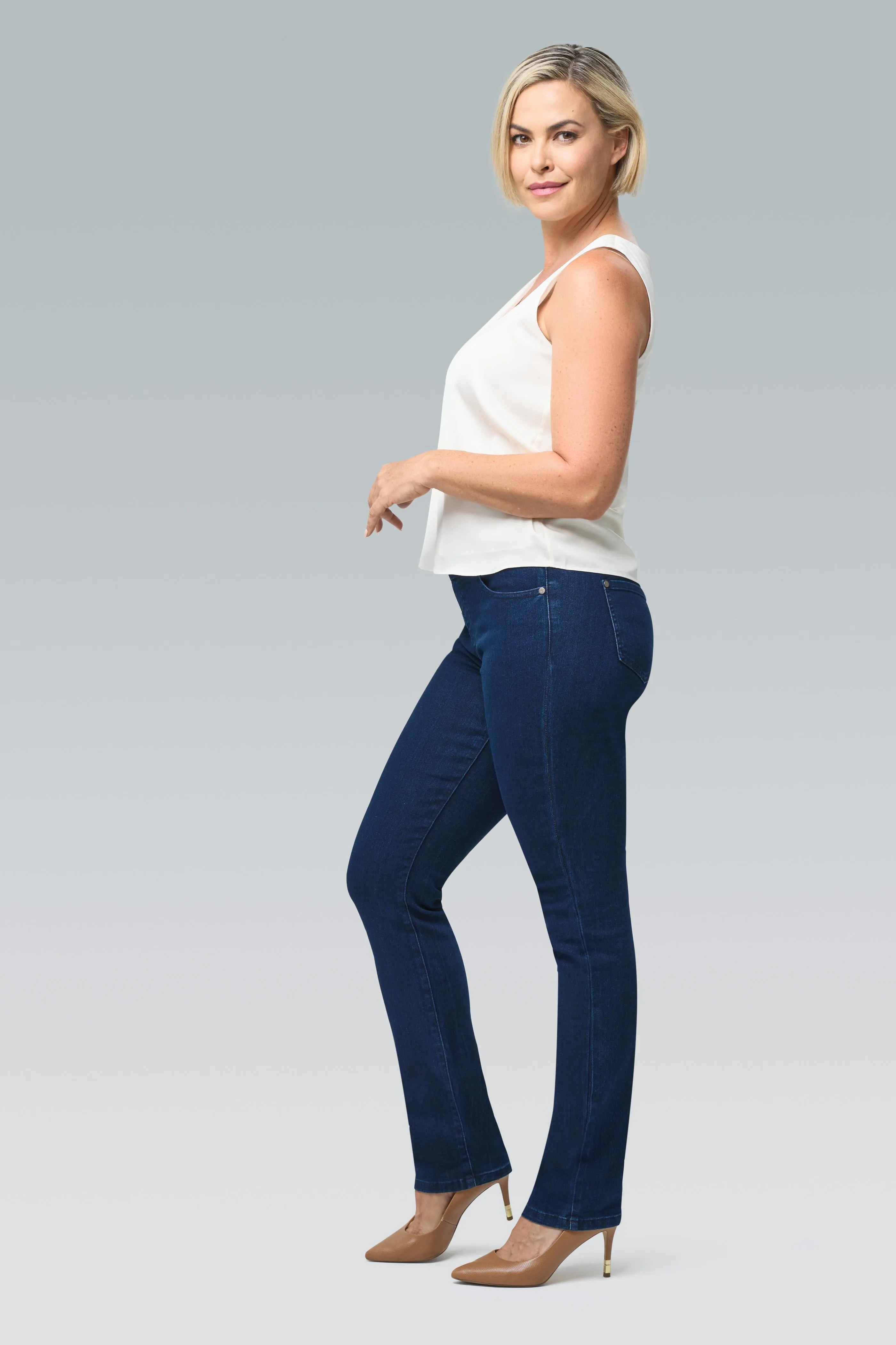 Straight Leg Pull-On High Rise Jeans sold by Blue Faithful