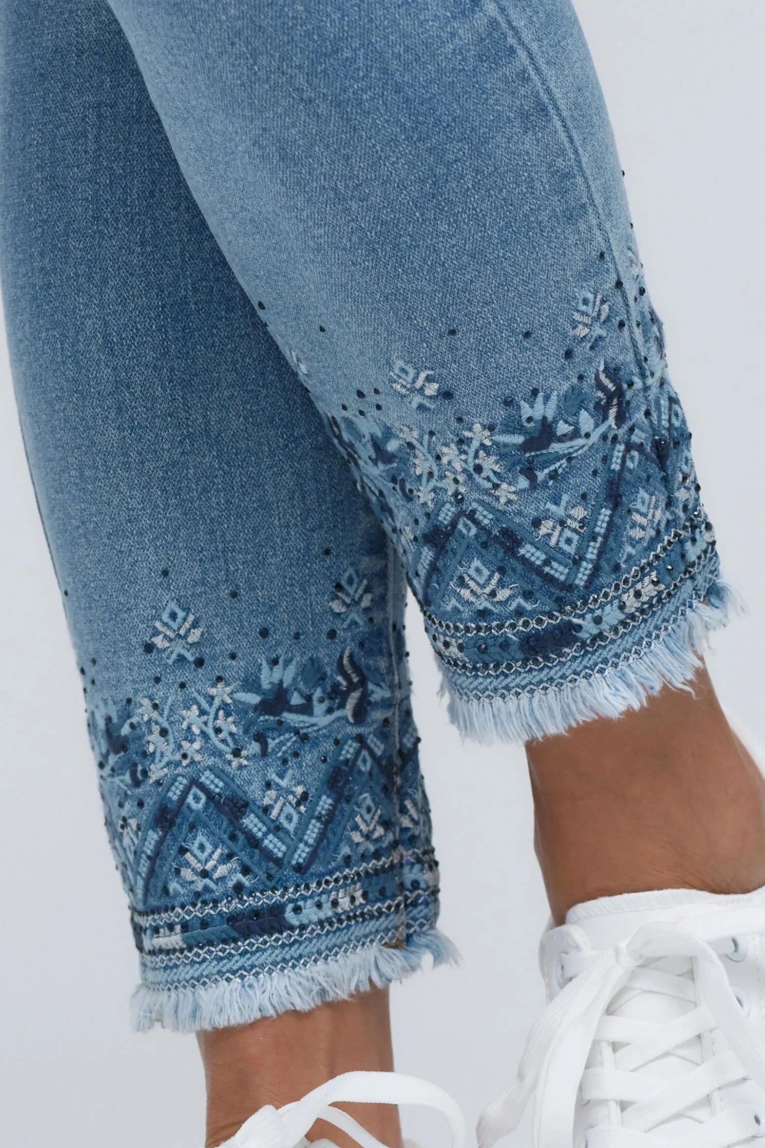 Ankle Pull-On Light Blue Jeans With Aztec Embroidery sold by Blue Faithful product image thumbnail 2