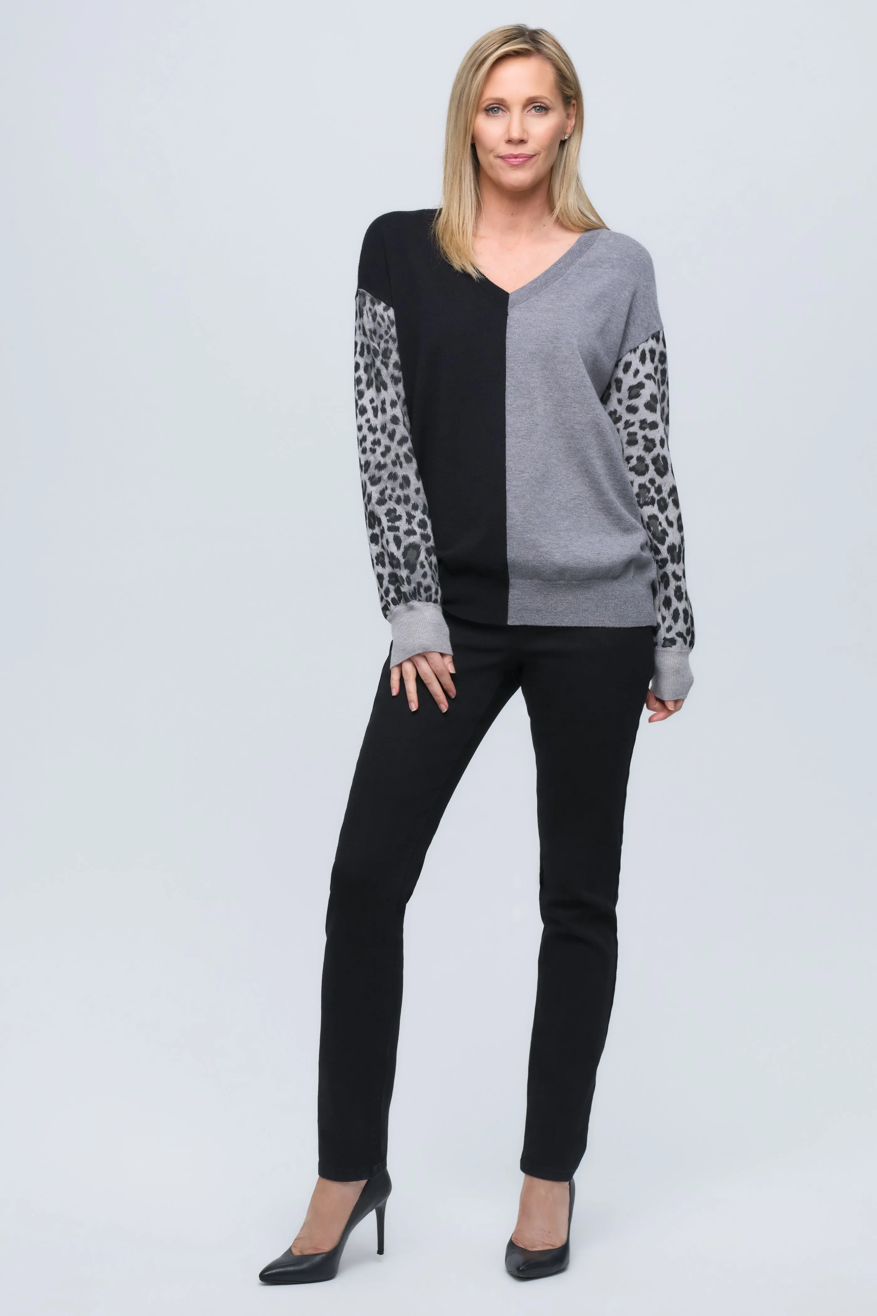 Cheetah Split V-Neck Knit Sweater sold by Blue Faithful
