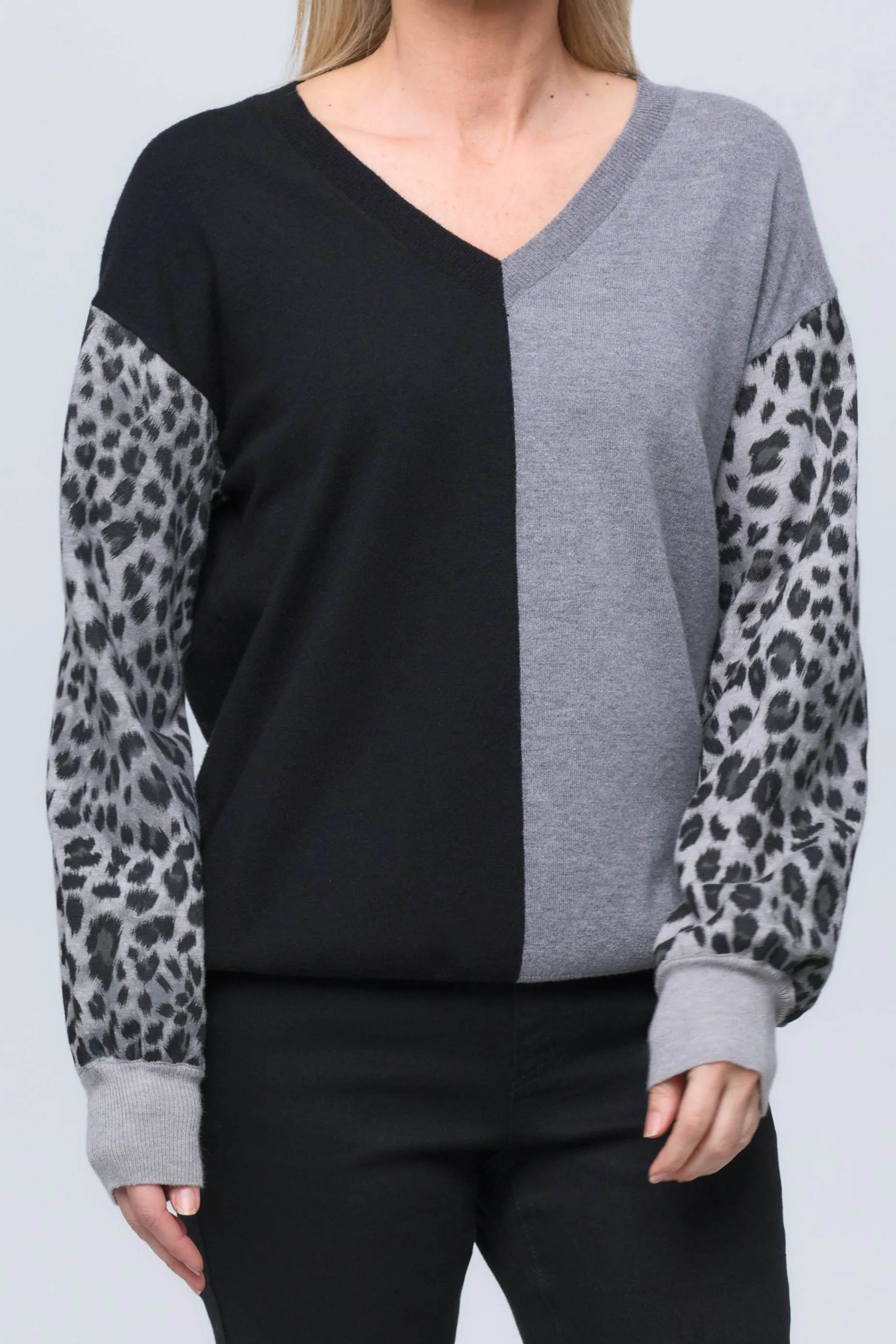 Cheetah Split V-Neck Knit Sweater sold by Blue Faithful product image thumbnail 2