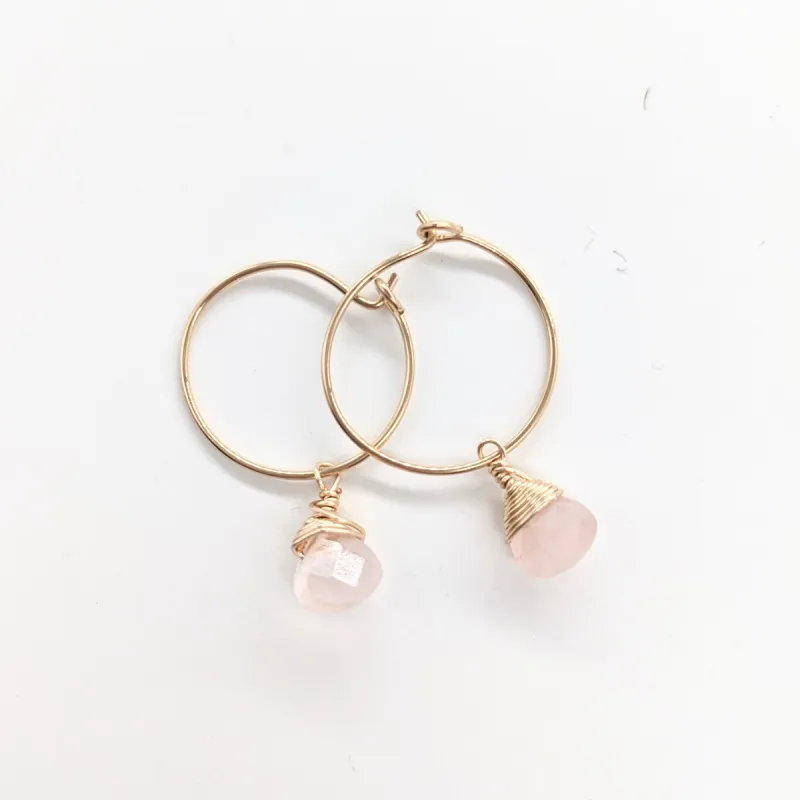 Mini-Hoop Rose Quartz Charm Earrings sold by Forai
