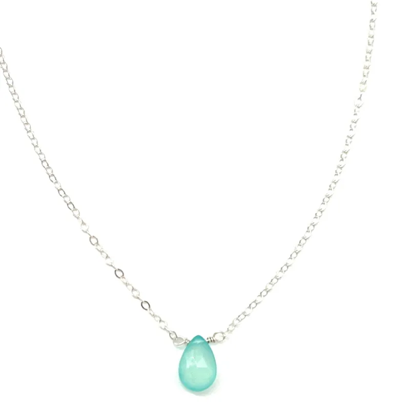 Aqua Chalcedony Teardrop Necklace in Silver sold by Forai