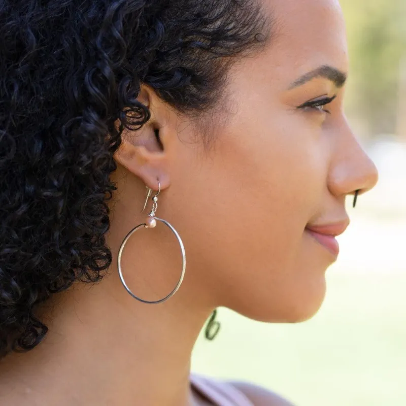 Rose Pearl and Hoop Earrings in Sterling Silver made by Forai