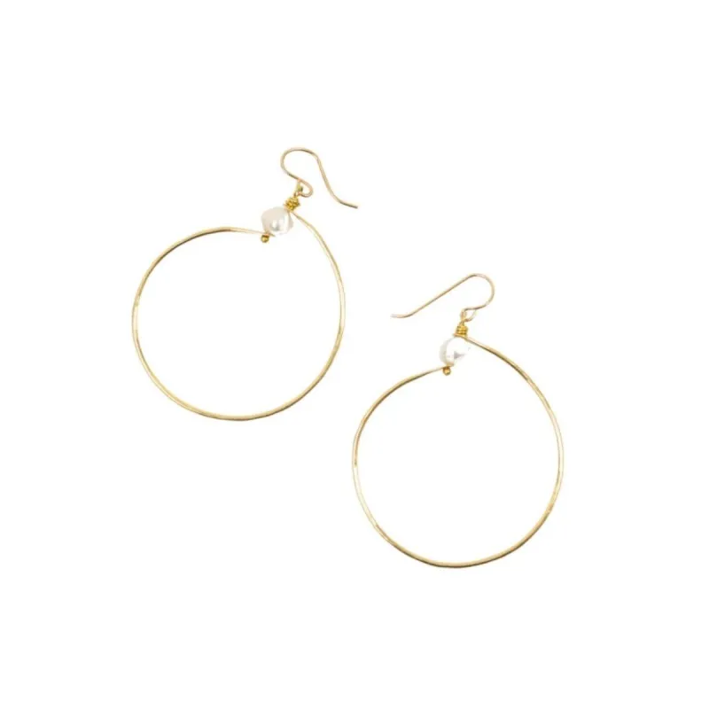 Pearl and Hoop Earrings in Brass sold by Forai