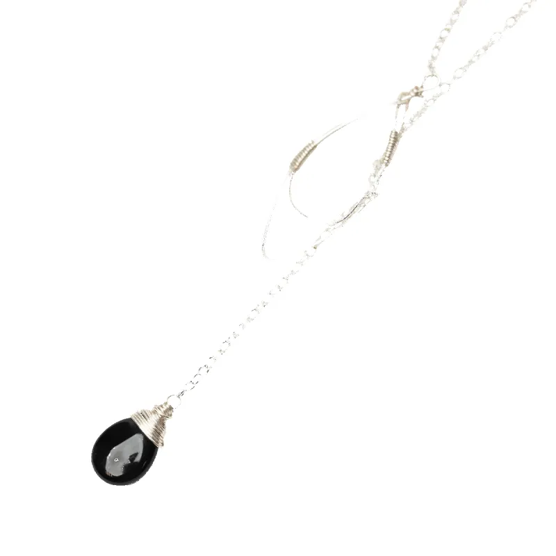 Black Onyx Teardrop Lariat Necklace in Silver sold by Forai