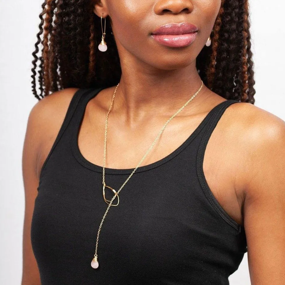 Rose Quartz Teardrop Lariat Necklace in Gold sold by Forai product image thumbnail 2