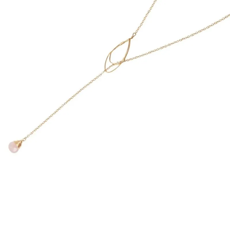 Rose Quartz Teardrop Lariat Necklace in Gold sold by Forai