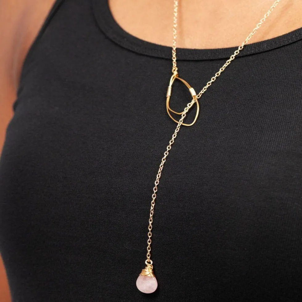 Rose Quartz Teardrop Lariat Necklace in Gold sold by Forai product image thumbnail 3