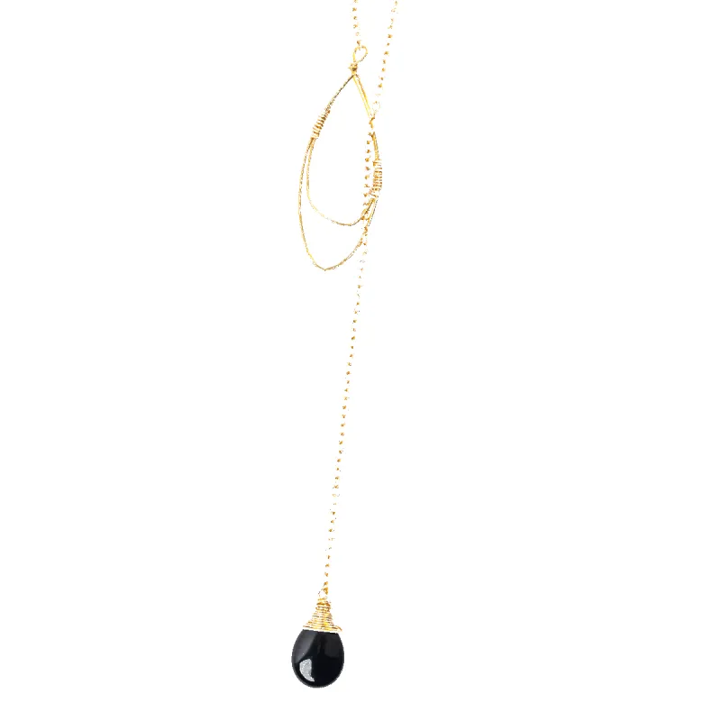 Black Onyx Teardrop Lariat Necklace in Gold sold by Forai