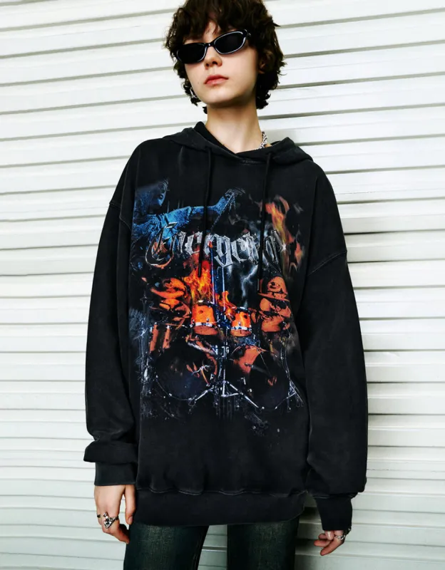 Printed Hooded Loose Sweatshirt sold by Urban Revivo