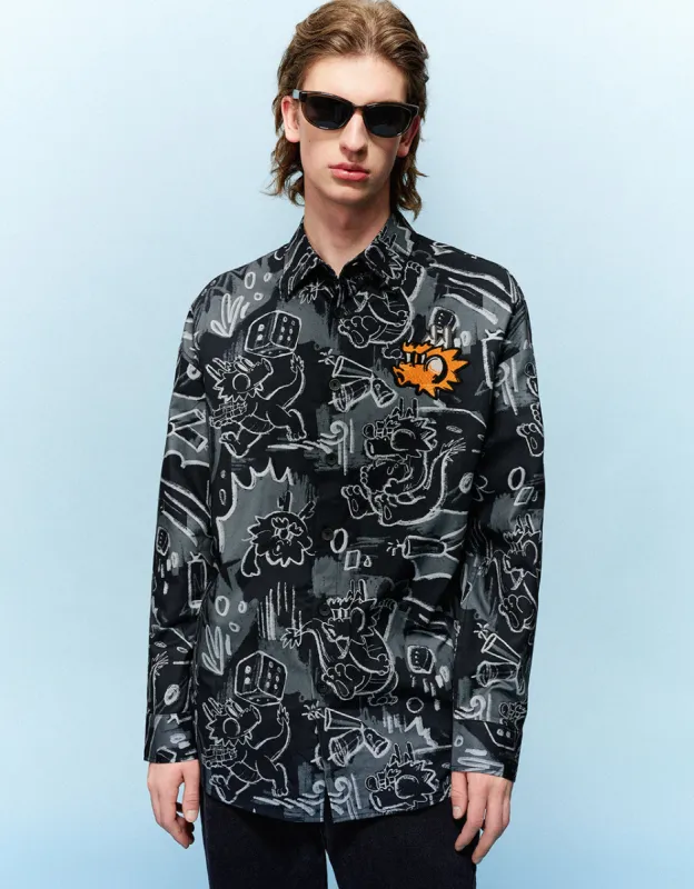Graffiti Printed Button Up Loose Shirt sold by Urban Revivo