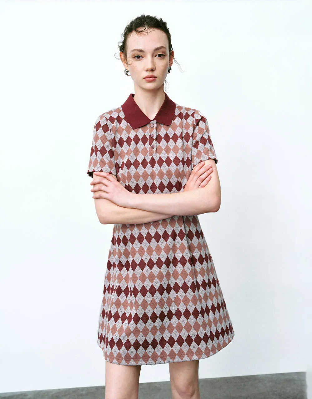 Argyle Printed A-Line Polo Dress sold by Urban Revivo product image thumbnail 3