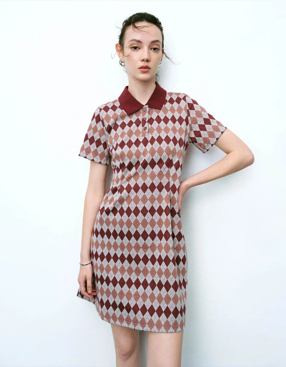 Argyle Printed A-Line Polo Dress sold by Urban Revivo