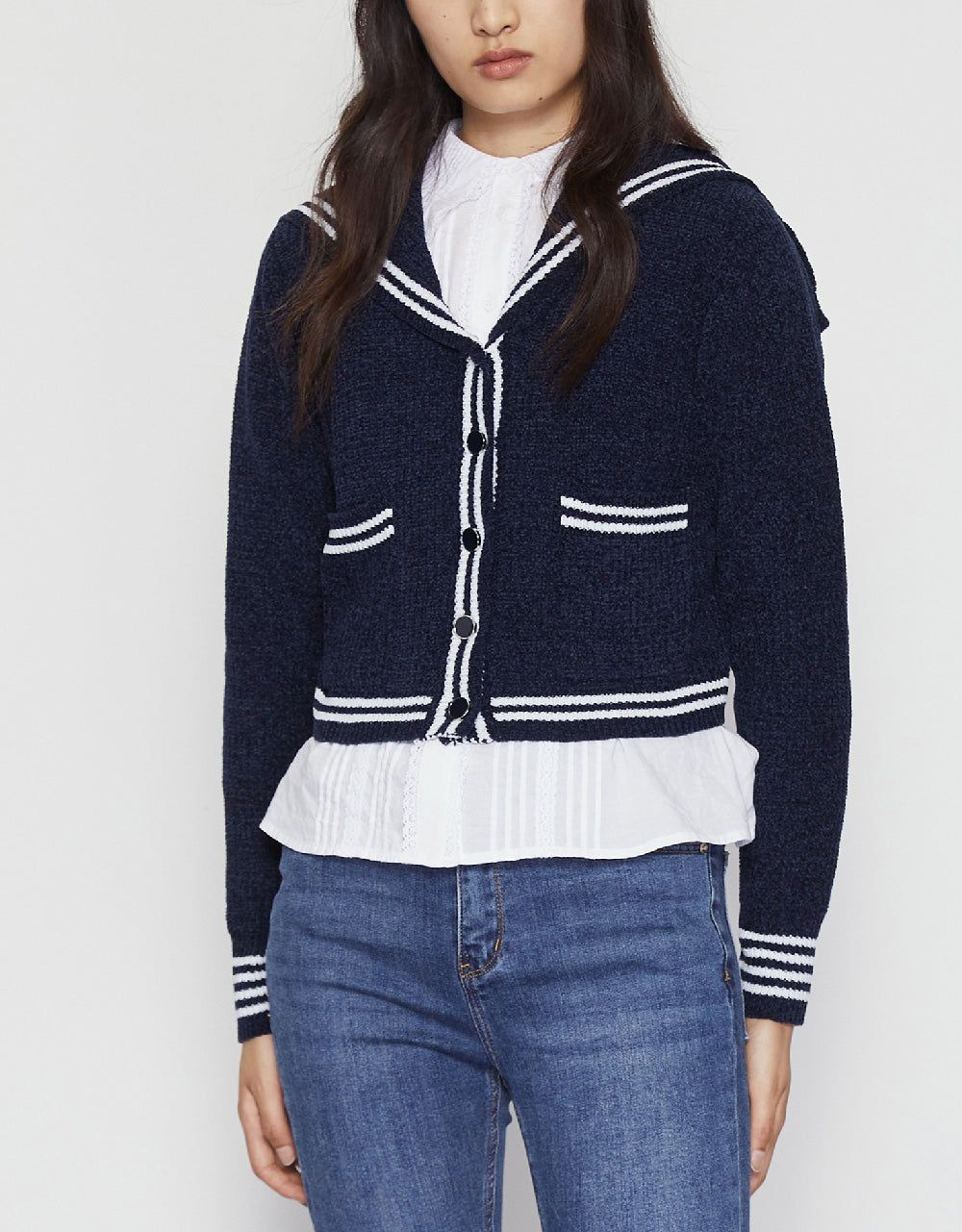 Sailor Collar Neck Knitted Cardigan sold by Urban Revivo product image thumbnail 2