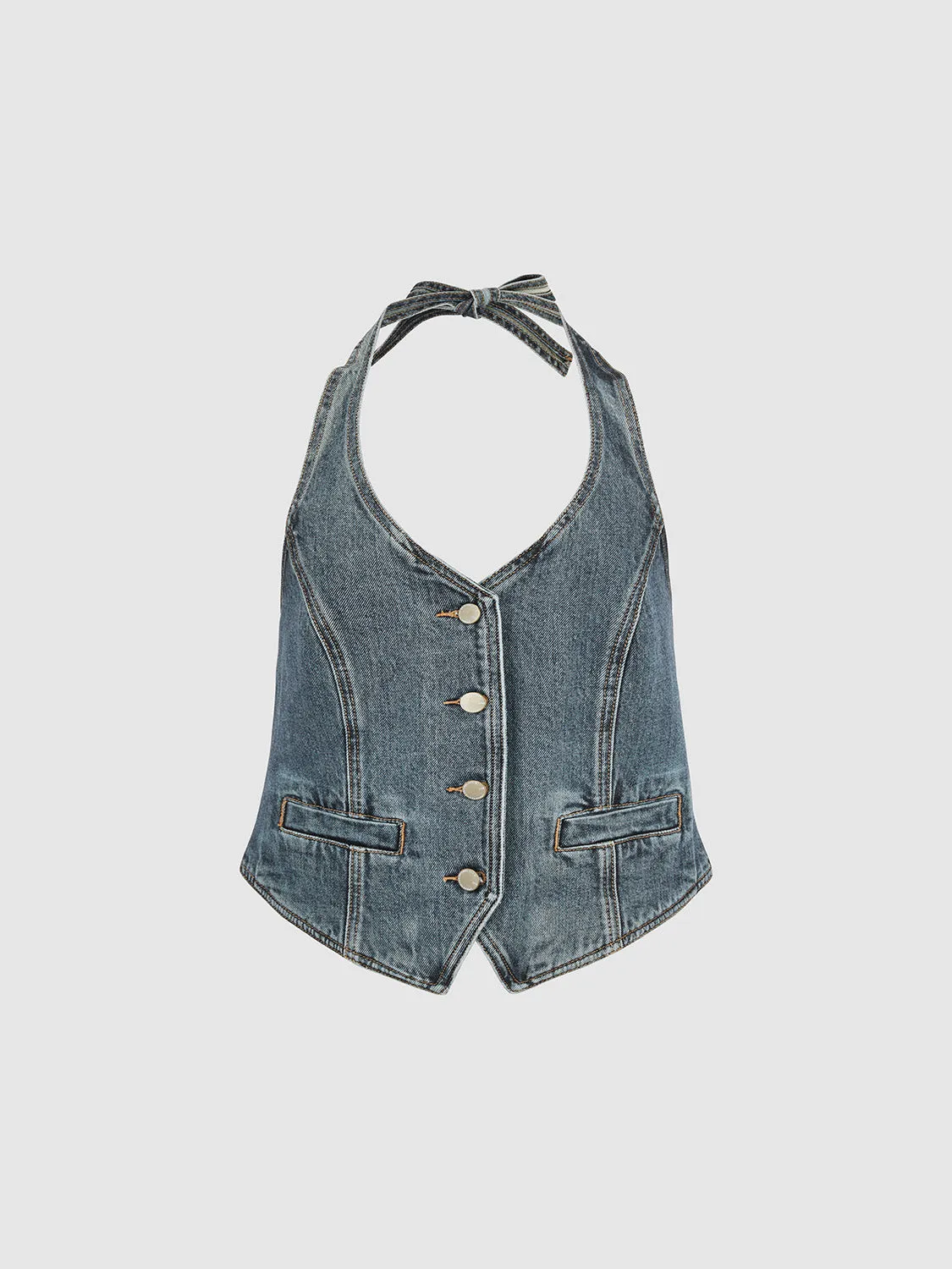 Halter Neck Sleeveless Denim Shirt sold by Urban Revivo product image thumbnail 2