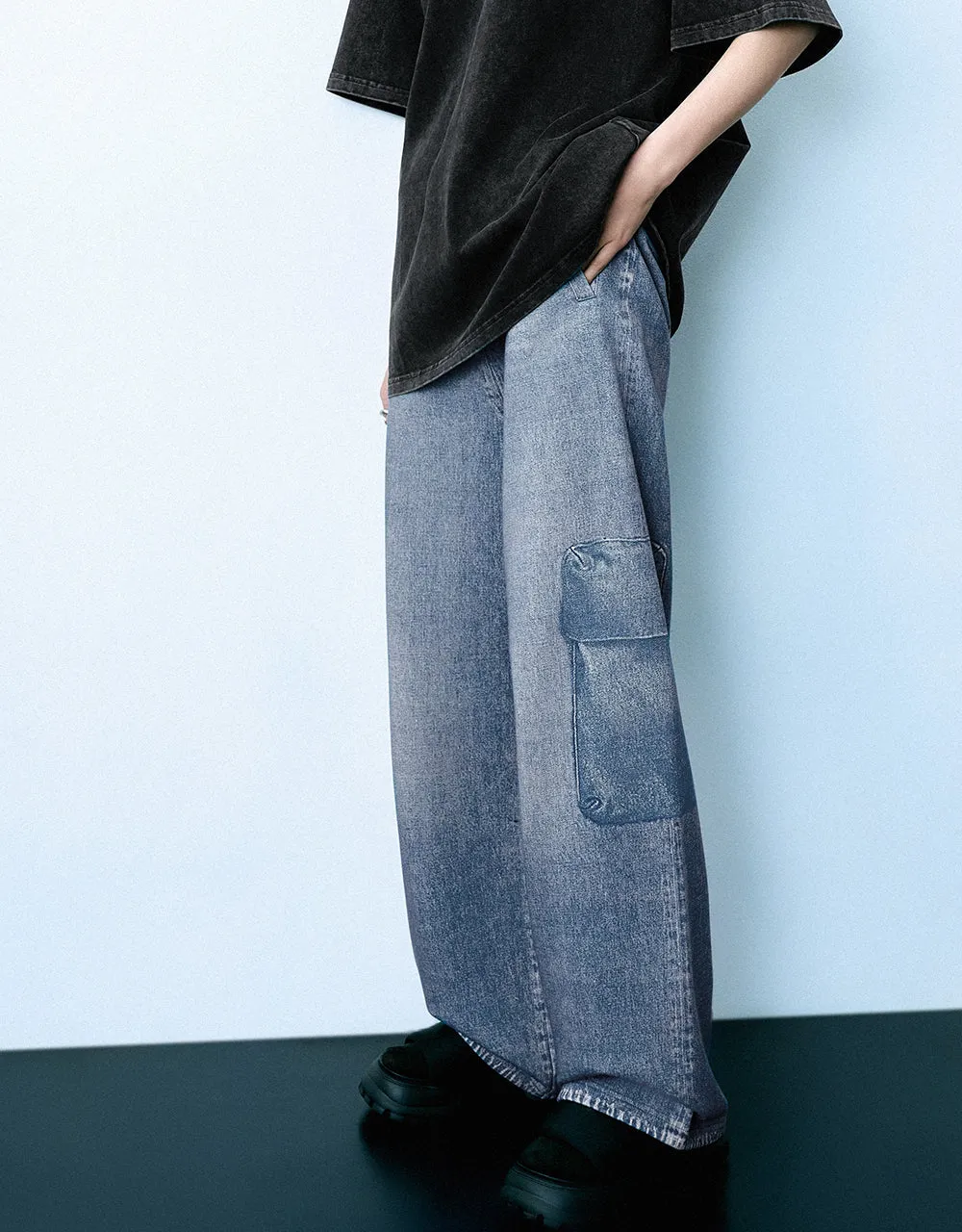 Drawstring Waist Wide-Leg Jeans sold by Urban Revivo product image thumbnail 4