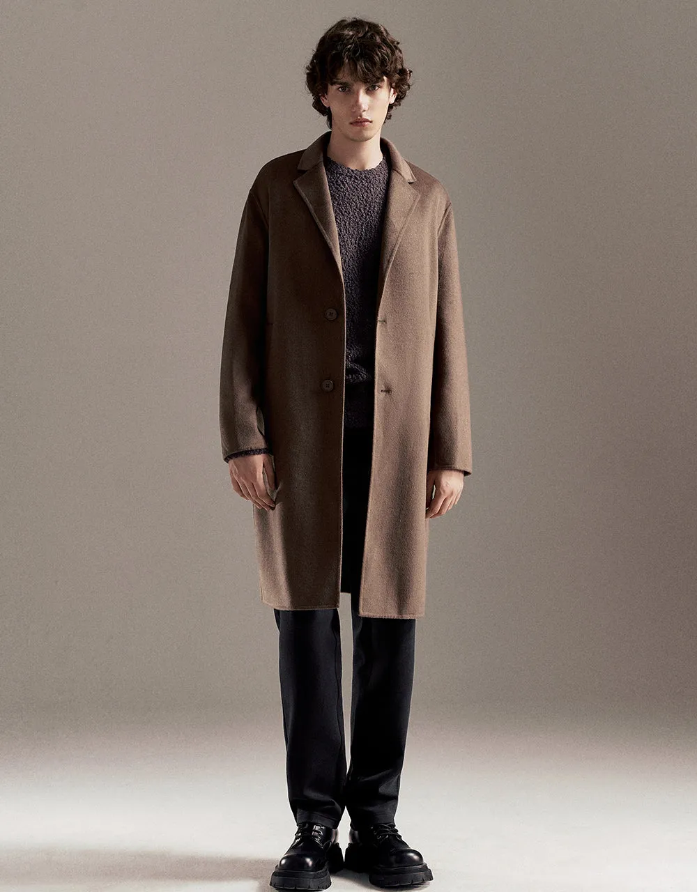 Notch Lapel Longline Woolen Coat sold by Urban Revivo