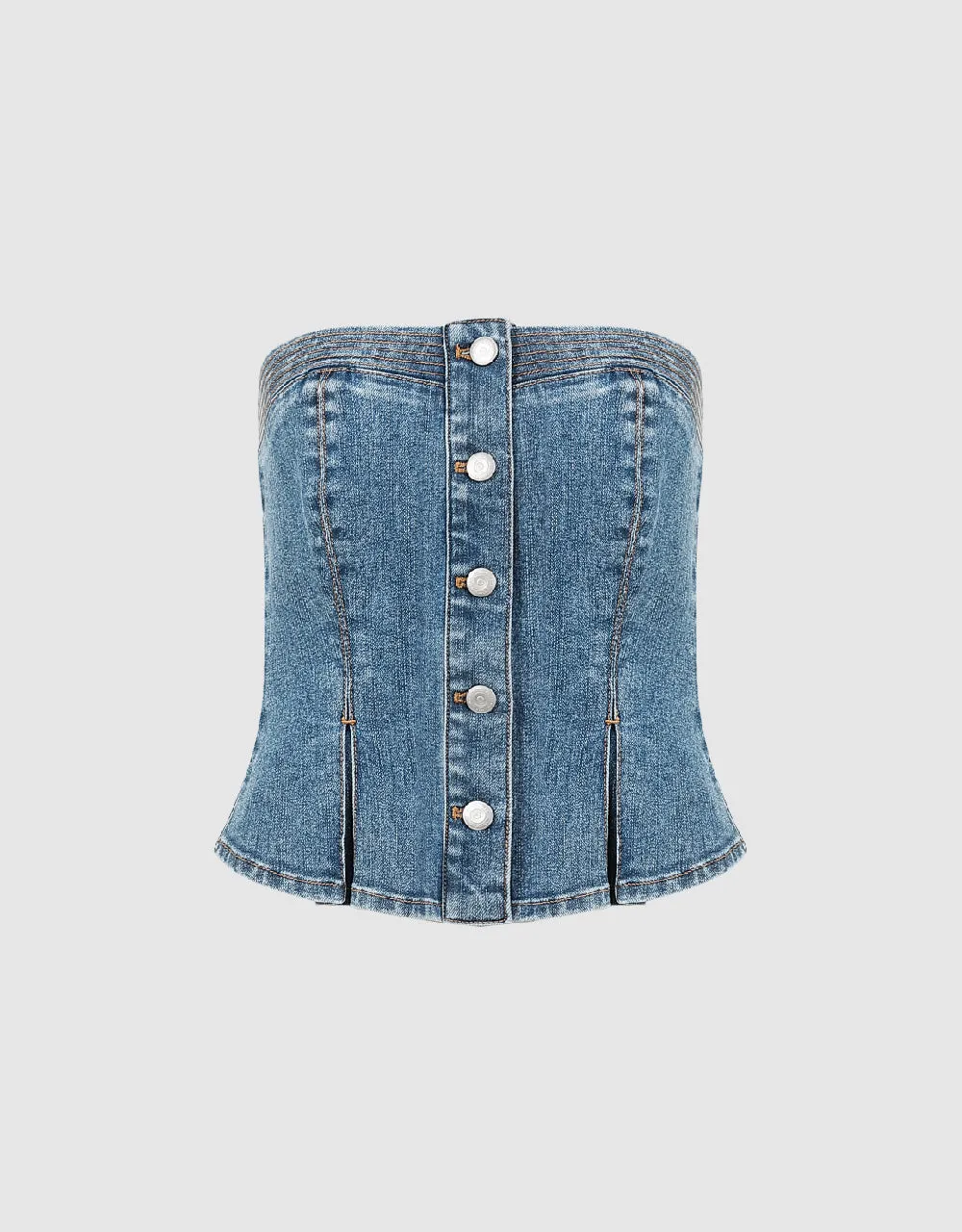 Button Up Denim Tube Top sold by Urban Revivo product image thumbnail 5