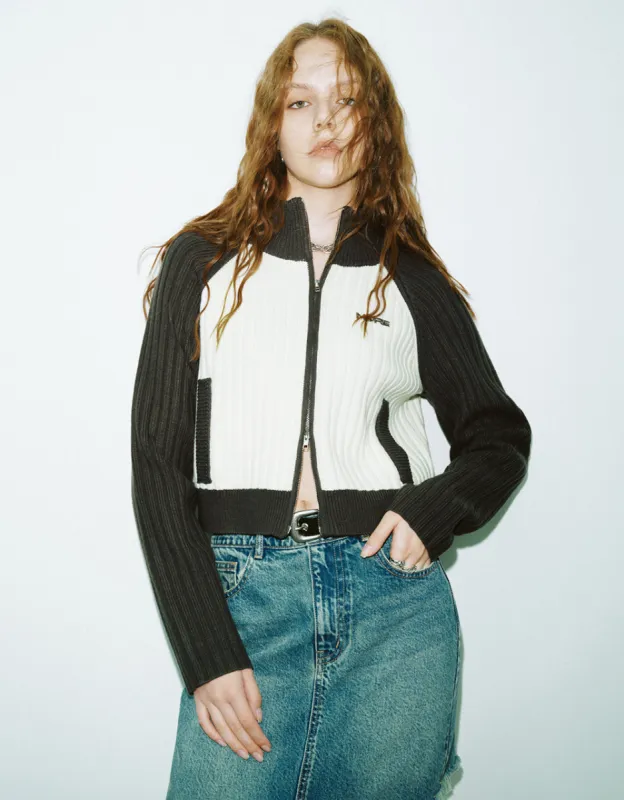 Zipper Front Raglan Sleeve Knitted Cardigan sold by Urban Revivo