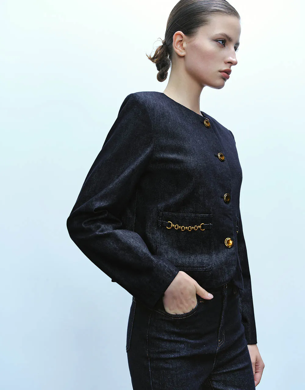 Crew Neck Tweed Denim Jacket sold by Urban Revivo product image thumbnail 3