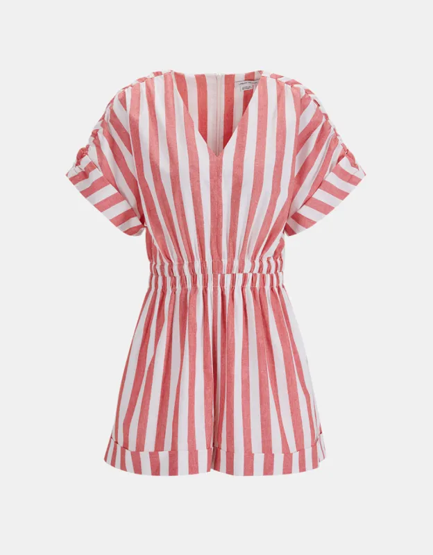 Striped Elastic Waist Romper made by Urban Revivo