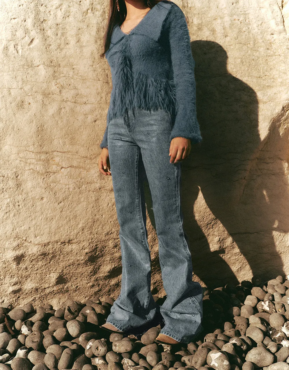 Rhinestone Décor Flare Jeans sold by Urban Revivo product image thumbnail 4