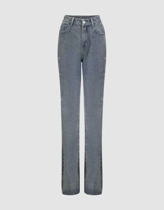 Rhinestone Décor Flare Jeans sold by Urban Revivo