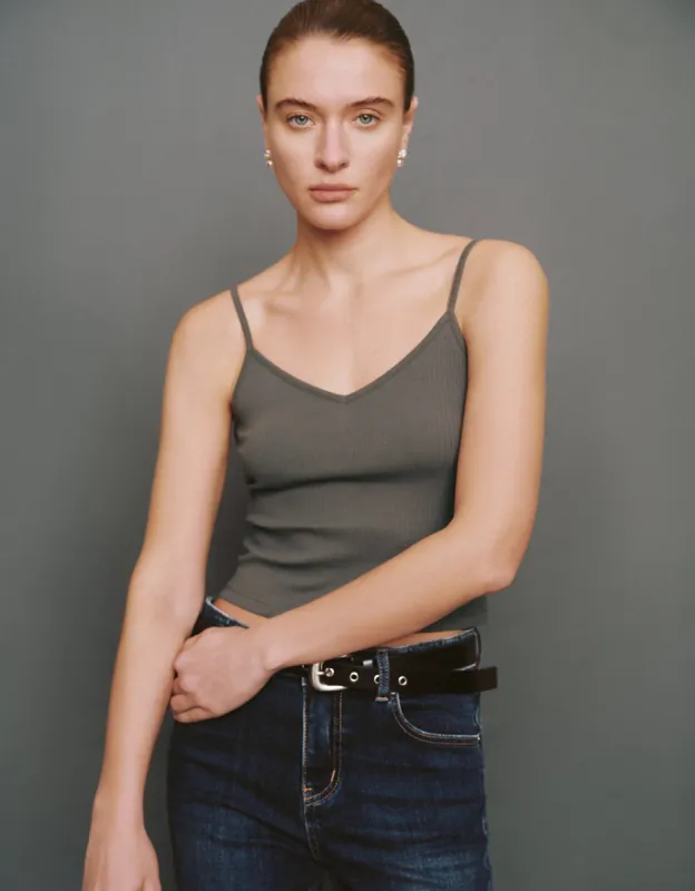 Basic V-Neck Knitted Cami Top sold by Urban Revivo