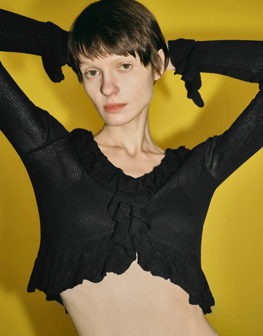Ruffle V-Neck Knitted Cardigan sold by Urban Revivo product image thumbnail 4
